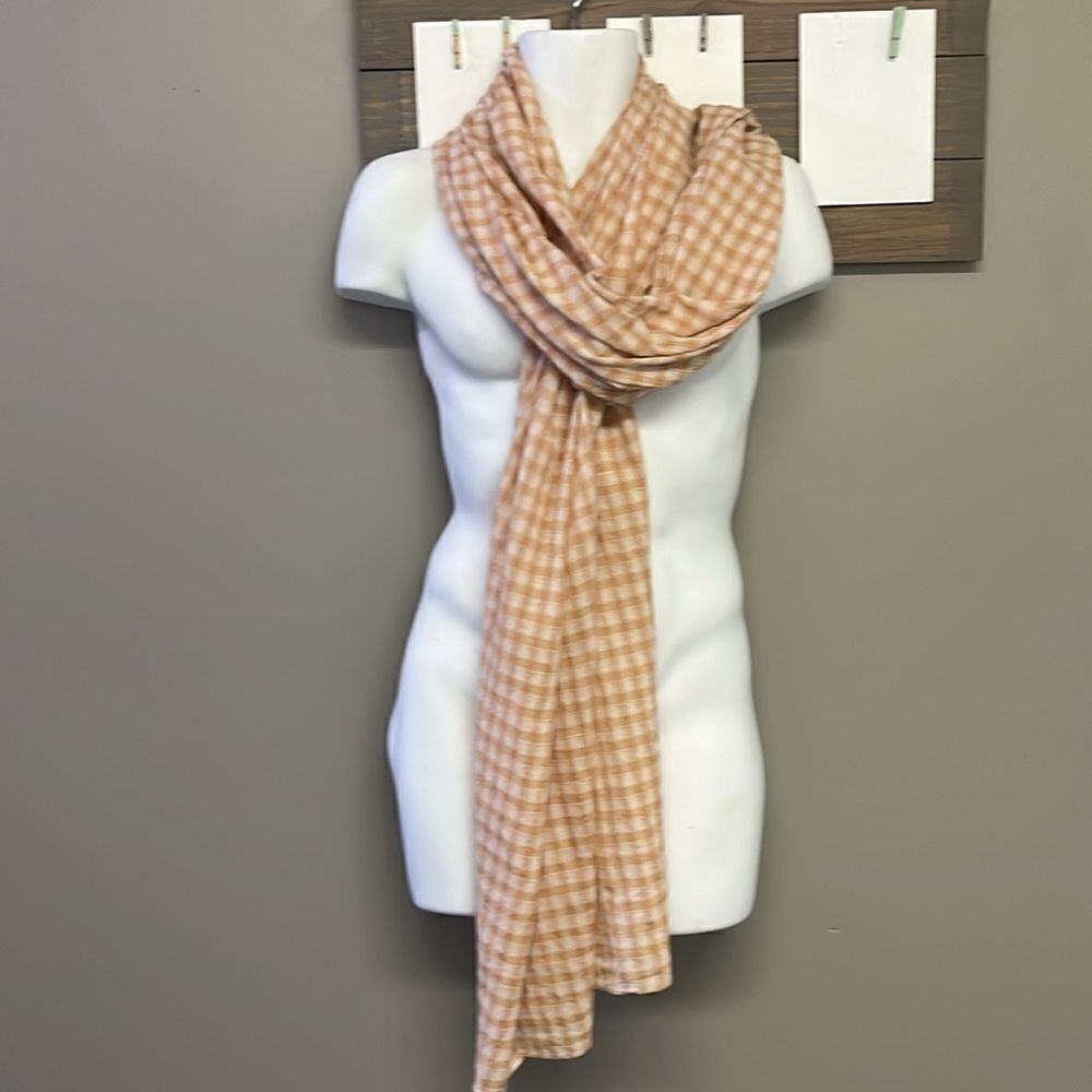 J. Crew Tan Cream Small Checkered Cotton Wide Long Scarf/Wrap- OS